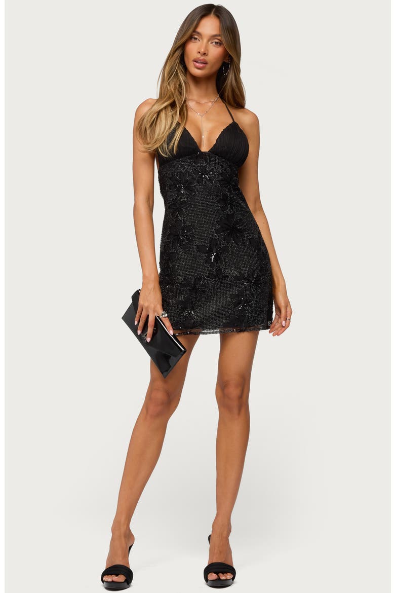 Nami Metallic Mesh & Sequin Minidress, Alternate, color, BLACK