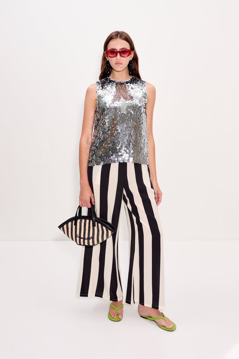 Nella Crepe Wide Leg Pant, Alternate, color, Black/White Stripe