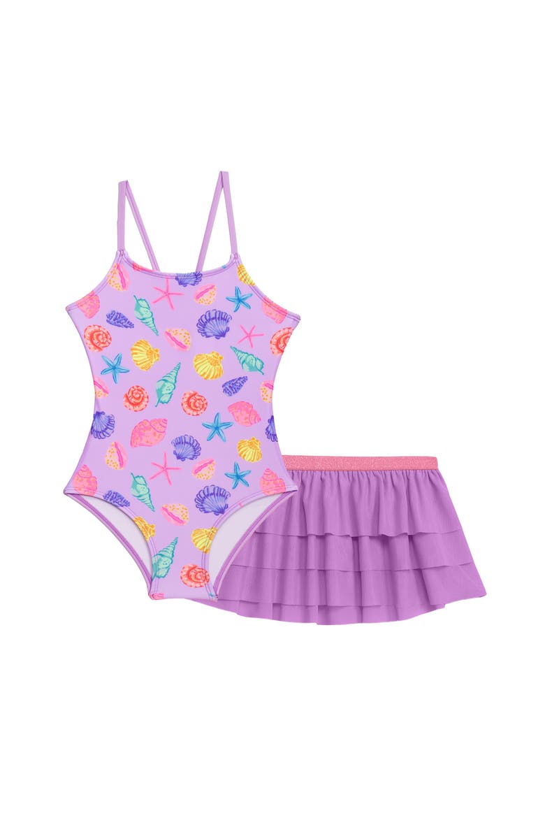 Toddlers X-Back One Piece Swimsuit with Ruffle Coverup Skirt 2-Piece Set, Main, color, Shell Belle