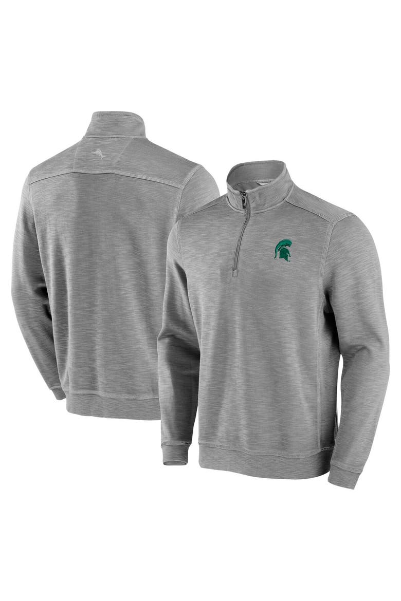 Men's Tommy Bahama Gray Michigan State Spartans Tobago Bay Half-Zip Tri-Blend Top, Main, color, Gray