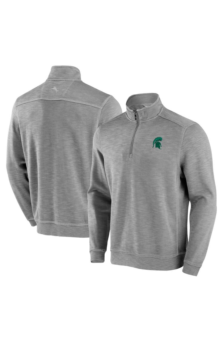 Tommy Bahama Men's Tommy Bahama Gray Michigan State Spartans Tobago Bay Half-Zip Tri-Blend Top, Main, color, 