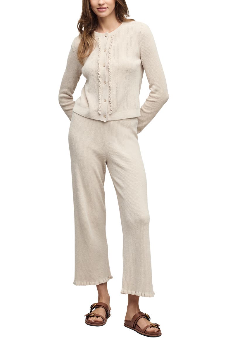 CozyChic® Ultra Lite® Ruffle Front Pointelle Rib Cardigan, Alternate, color, STONE
