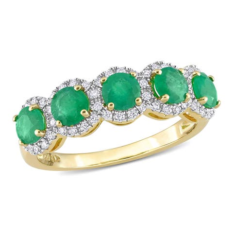 Gemstone & Diamond Semi-Eternity Ring 14k