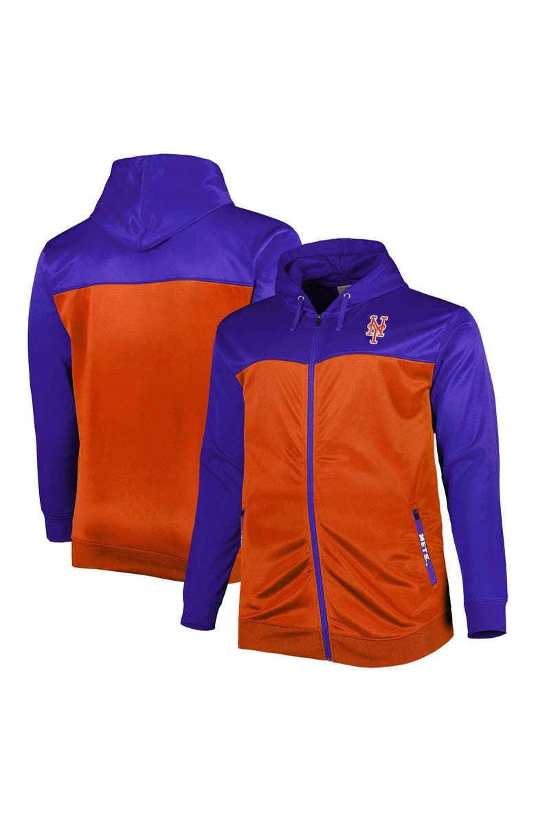 PROFILE Men's Royal/Orange New York Mets Big & Tall Yoke Full-Zip Hoodie, Main, color,