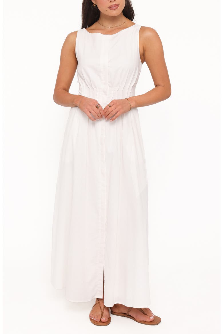 Prunella Pintuck Sleeveless Maxi Dress, Main, color, WHITE