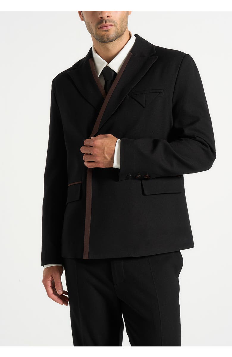 Manière De Voir Alec Double Breasted Suit Jacket With Contrast Lapel, Alternate, color, Black
