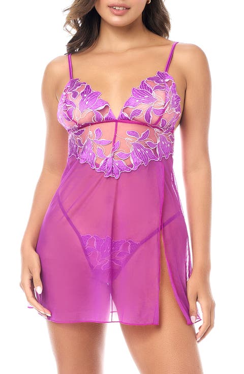 Embroidered Sheer Babydoll & G-String Set (Regular & Plus)