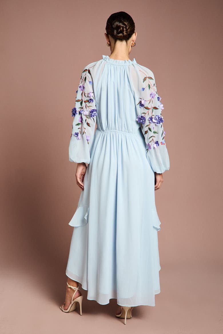 Floral Ruched Midi Dress, Alternate, color, Light Blue