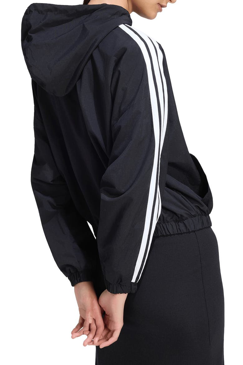 Essentials 3-Stripes Woven Windbreaker, Alternate, color, BLACK/WHITE