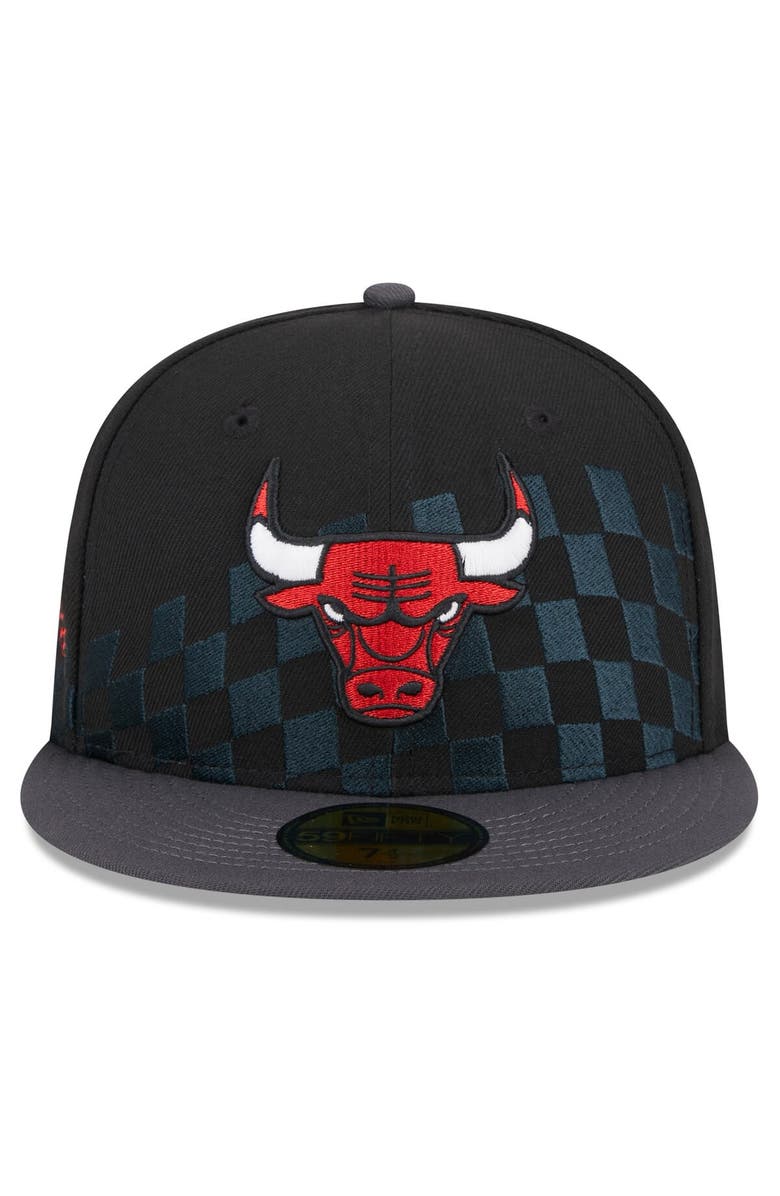 New Era Men's New Era Black Chicago Bulls Rally Drive Checkerboard 59FIFTY Crown Fitted Hat, Alternate, color, Black