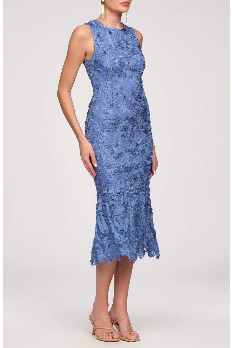 Meli Soutache Cocktail Midi Dress, Alternate, color, AZURE
