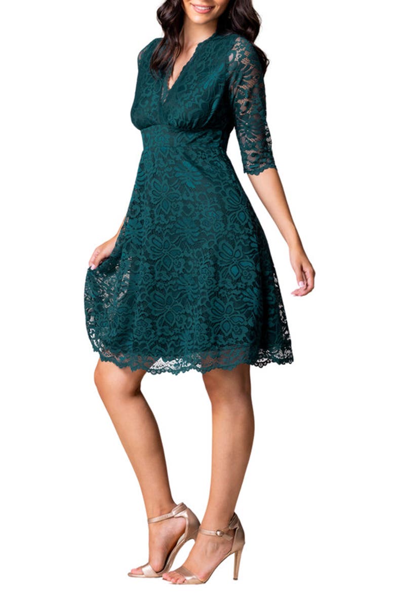 Mademoiselle A-Line Lace Cocktail Dress, Alternate, color, Emerald green