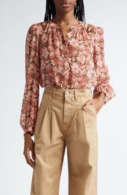 Veronica Beard Ashlynn Floral Print Silk Shirt