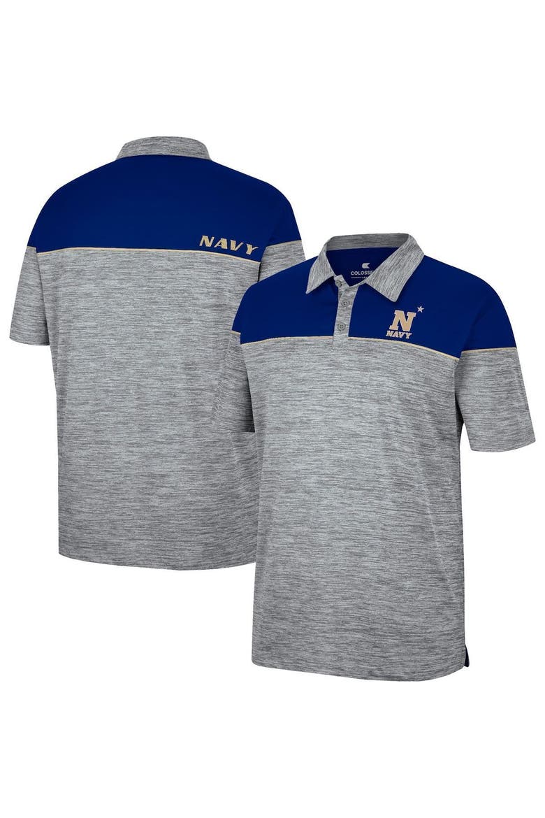 Men's Colosseum Heathered Gray/Navy Navy Midshipmen Birdie Polo, Main, color, Heather Gray