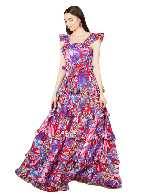 Printed Gown with Ruffle Skirt