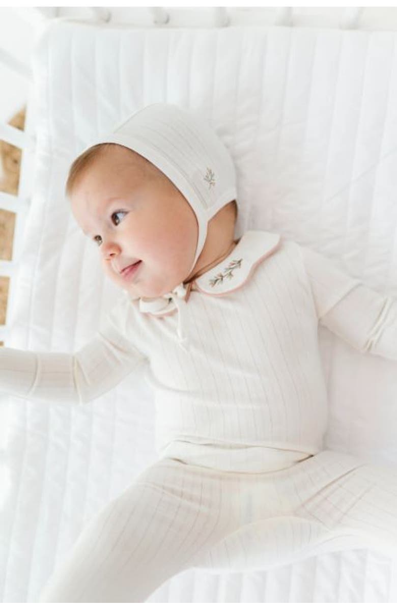 Ely's & Co. Organic Wide Rib Embroidered Scallop Collar Collection - Footie, Alternate, color, 