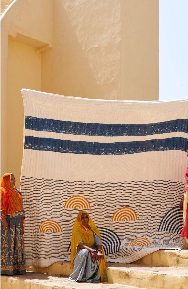 CQC LA SPIRAL Sunset Quilt Bedding Set With 2 Shams, Alternate, color, White, Yellow, Blue