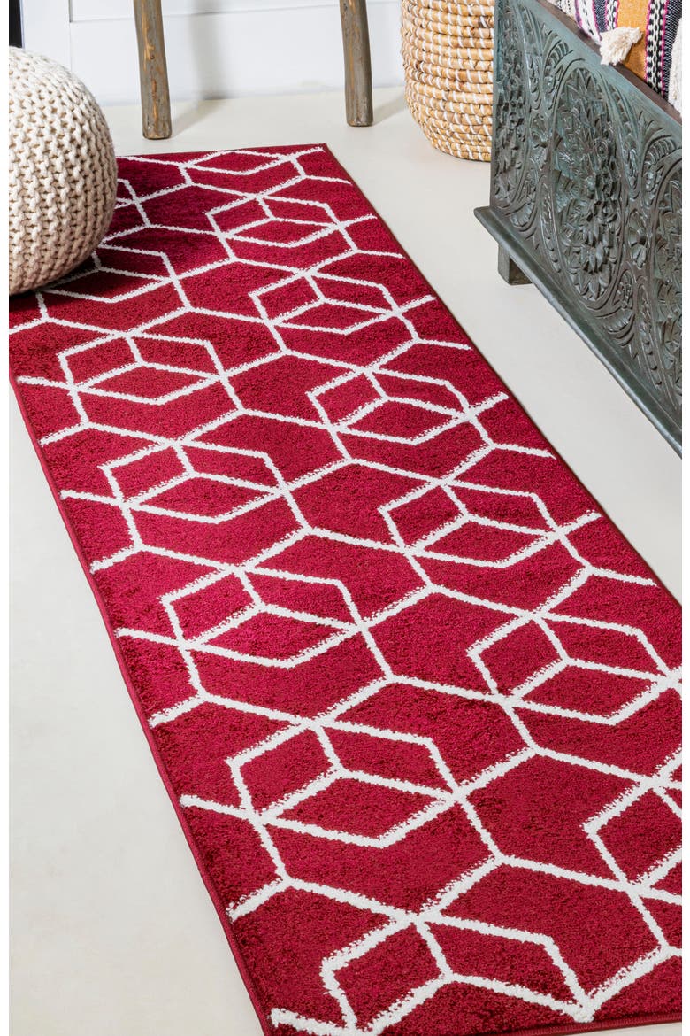 Tumbling Blocks Modern Geometric Area Rug, Alternate, color, Red/White