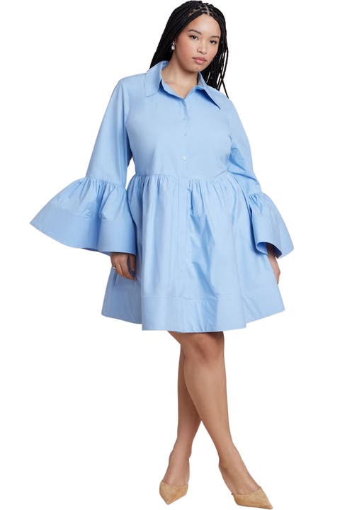 Poplin Ruffle Flare Mini Dress (Plus)