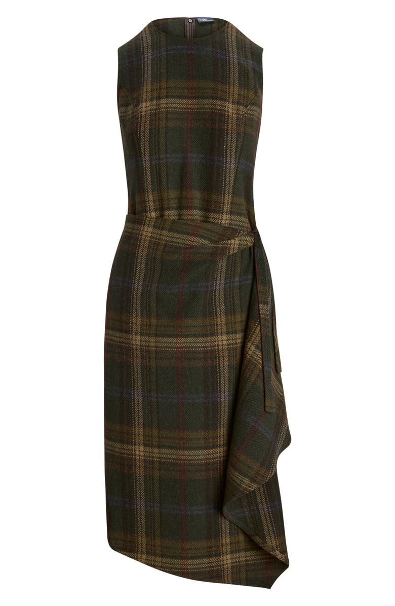 Polo Ralph Lauren Plaid Sleeveless Wool Blend Faux Wrap Dress, Alternate, color,