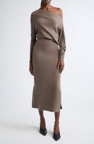 Altuzarra Kasos Long Sleeve Off the Shoulder Seater Cashmere Sweater Dress