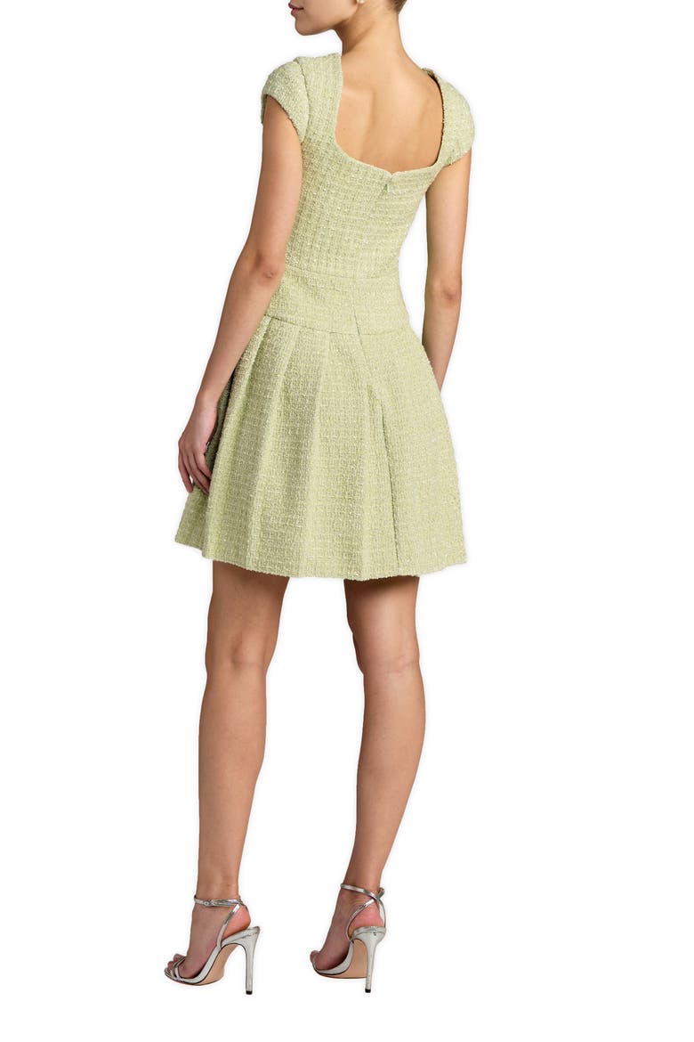 Boucle Cap Sleeve Pleated Skirt Mini Dress, Alternate, color, Sage