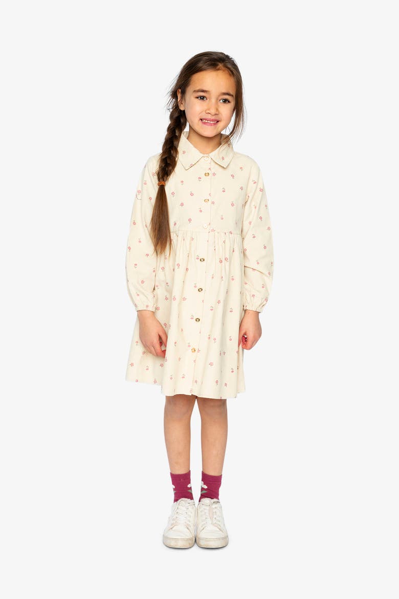 Corduroy Button Front Puff Sleeve Shirt Dress, Alternate, color, Beige Floral Print