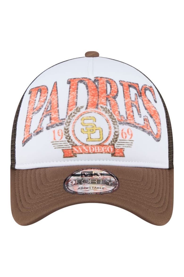 Men's New Era  Brown San Diego Padres Distressed 9FORTY A-Frame Adjustable Trucker Hat, Alternate, color, Brown
