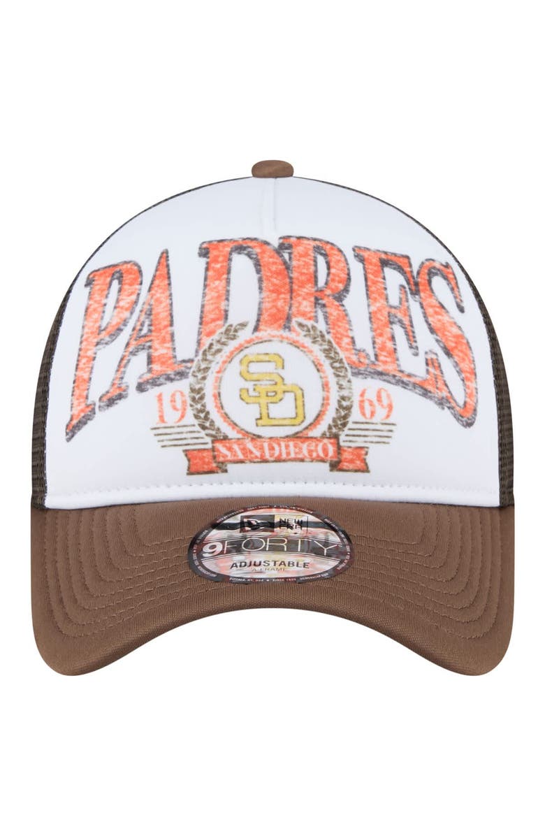New Era Men's New Era Brown San Diego Padres Distressed 9FORTY A-Frame Adjustable Trucker Hat, Alternate, color, Brown