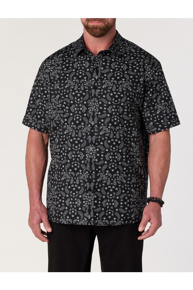 Big & Tall Bandana Print Sport Shirt V2, Alternate, color, BLACK