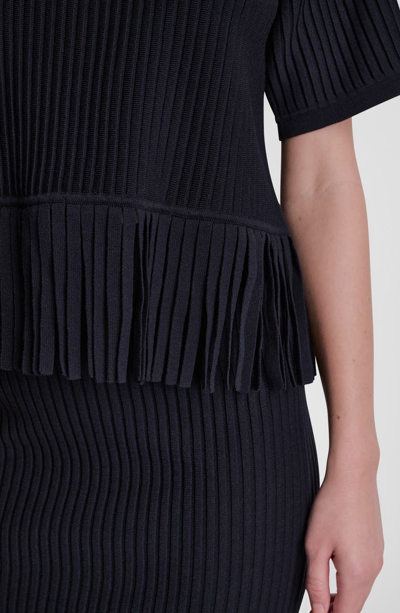 DKNY Fringe Short Sleeve Sweater, Alternate, color, Black