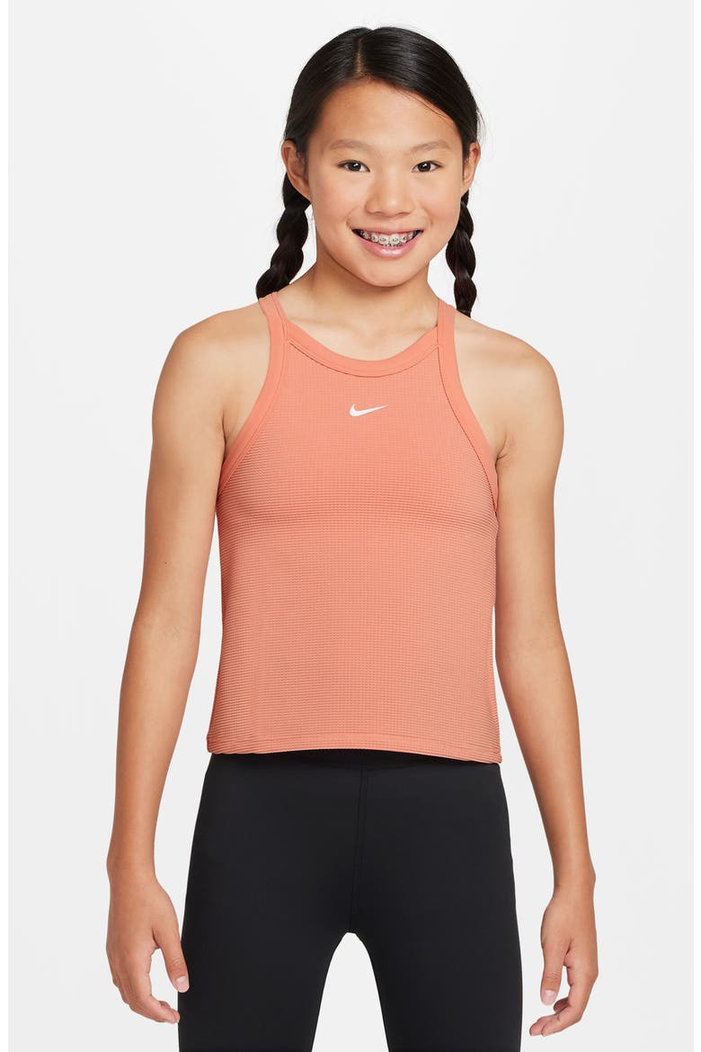 Kids' Dri-FIT High Neck Racerback Tank, Main, color, APRICOT AGATE/ WHITE
