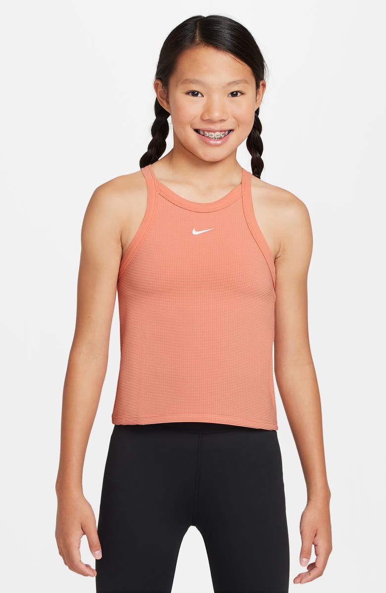 Nike Kids' Dri-FIT High Neck Racerback Tank, Main, color, Apricot Agate/ White