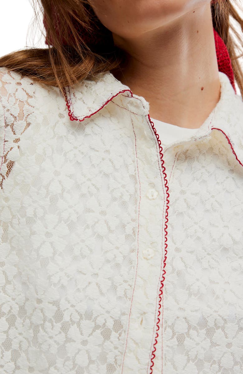 Free People Mannie Floral Lace Button-Up Crop Shirt, Alternate, color, Whisper White