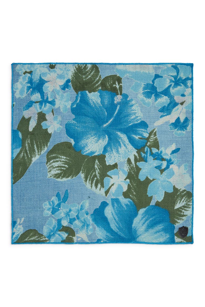 Floral Linen Pocket Square, Alternate, color, BLUE