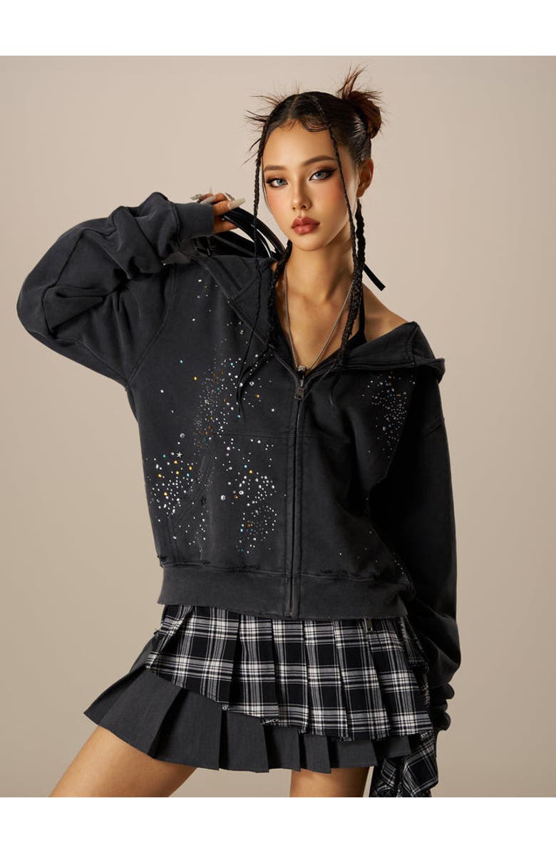 AELFRIC EDEN Rhinestone Zip Up V302 Hoodie, Alternate, color,