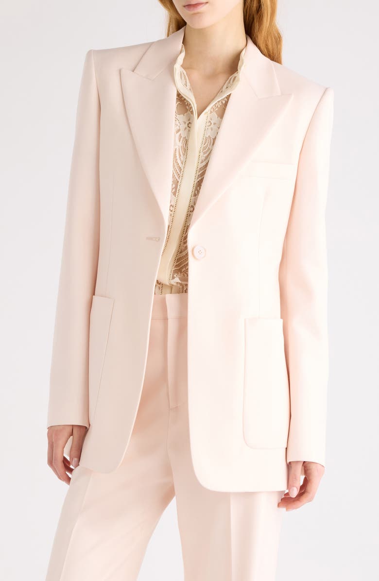 Chloé One-Button Virgin Wool Gabardine Blazer, Main, color, Biscuit Pink