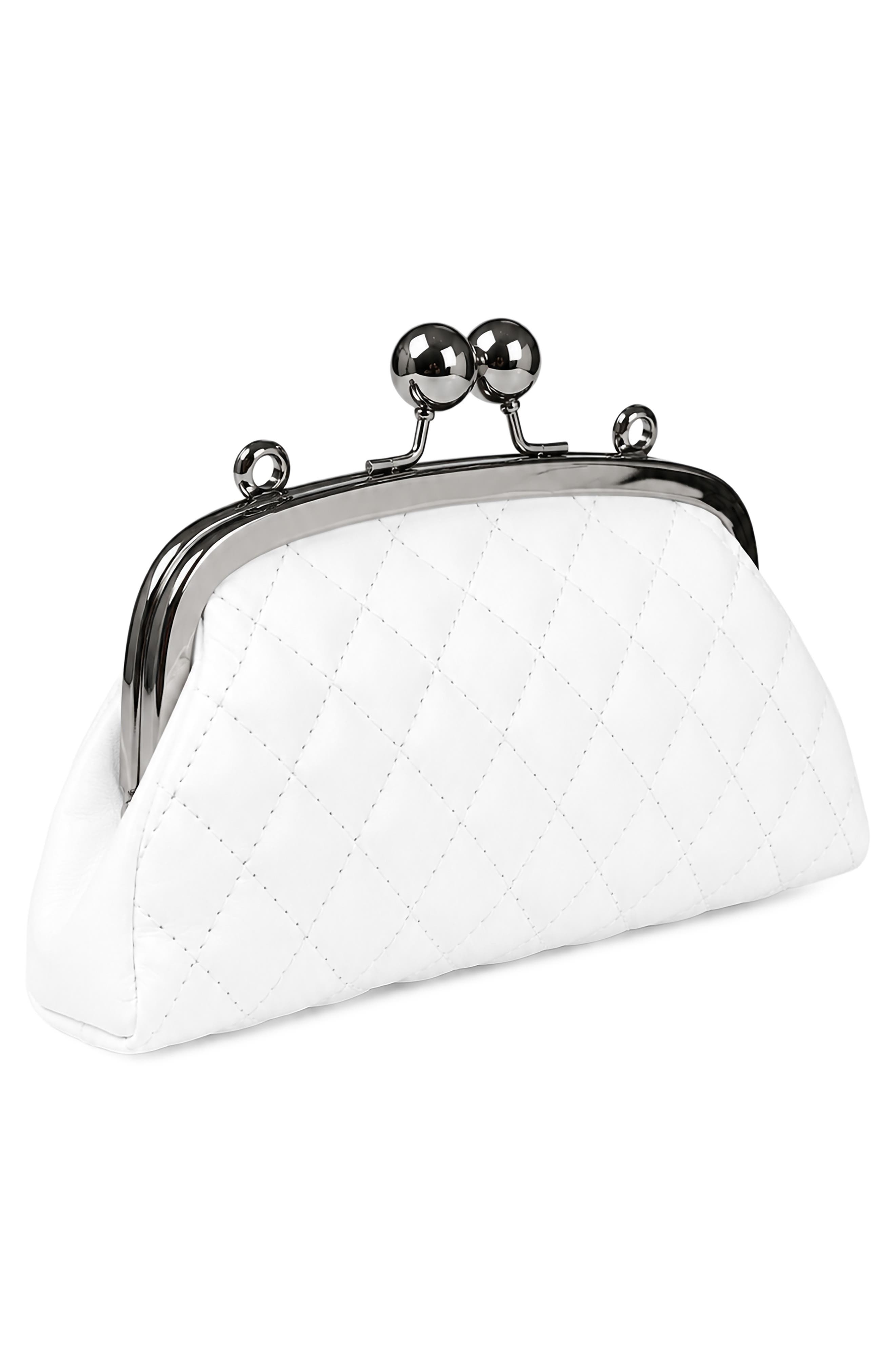 Alethea Quilted Leather Clutch, Alternate, color, WHITE