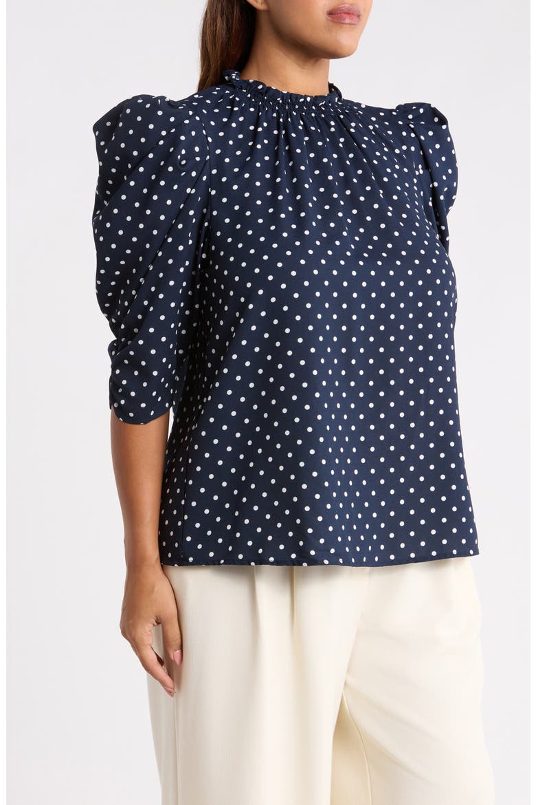 Dot Print Top, Alternate, color, NAVY-CREAM
