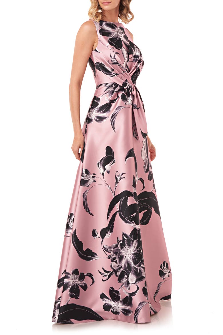 Grace Floral Twist Front Ballgown, Alternate, color, MAUVE/ BLACK
