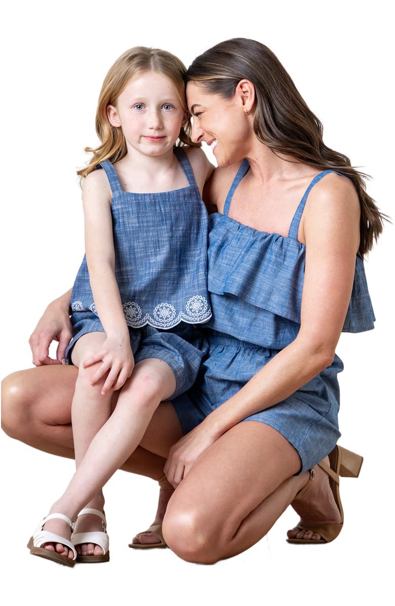 Hope
Henry Women
s Organic Ruffle Top Romper, Alternate, color, Chambray Ruffle