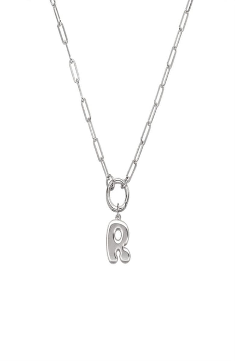 Oak & Luna Bubble Up Initial Necklace - Sterling Silver, Main, color, Letter R
