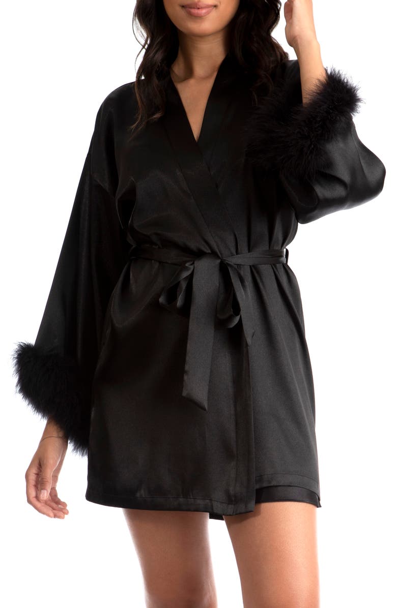 In Bloom by Jonquil Noelle Feather Trim Satin Wrap, Main, color, 