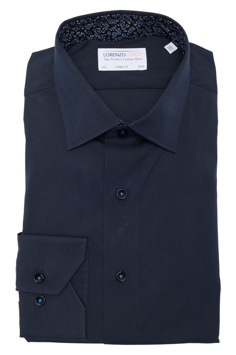 Trim Fit Solid Stretch Dress Shirt, Alternate, color, MIDNIGHT
