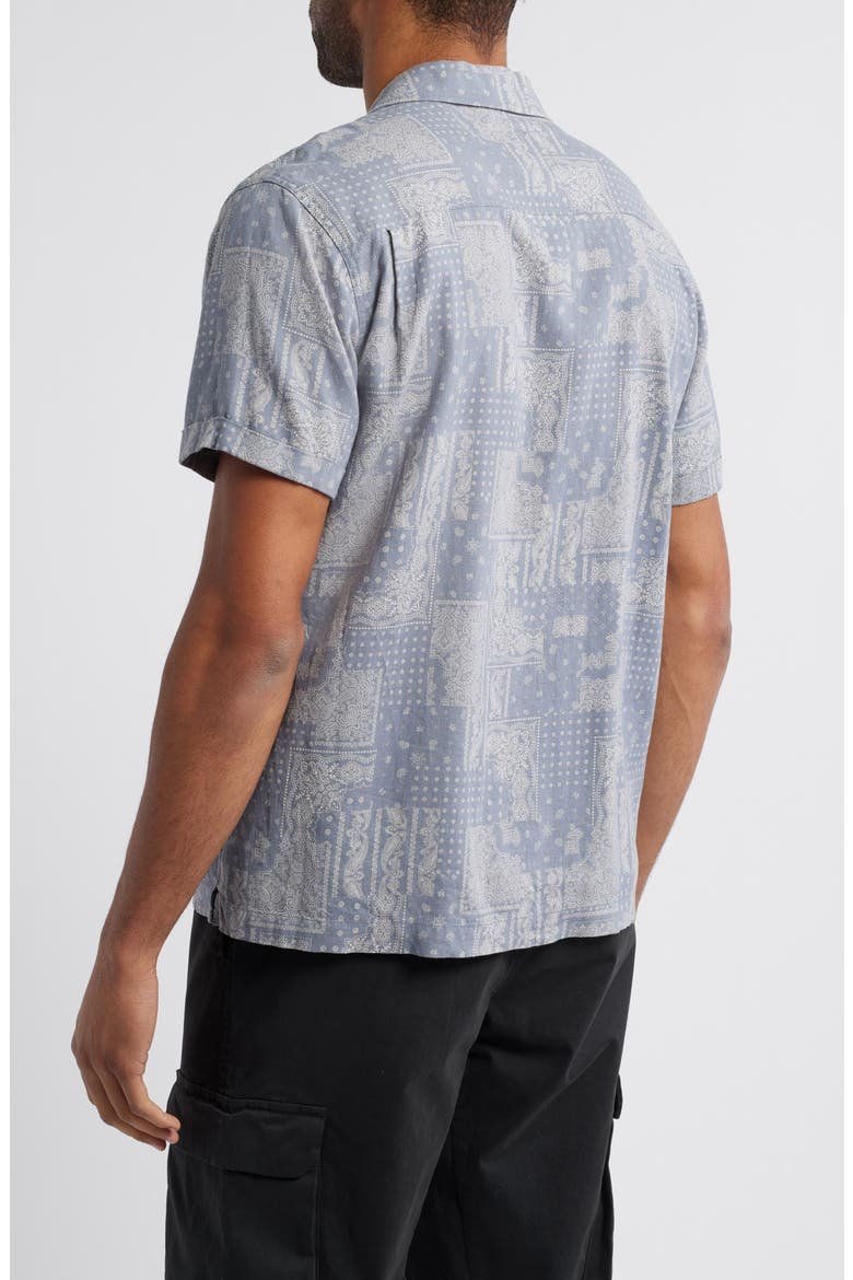 Ace Bandana Print Short Sleeve Linen Blend Button-Up Shirt, Alternate, color, PATCHWORK BANDANA