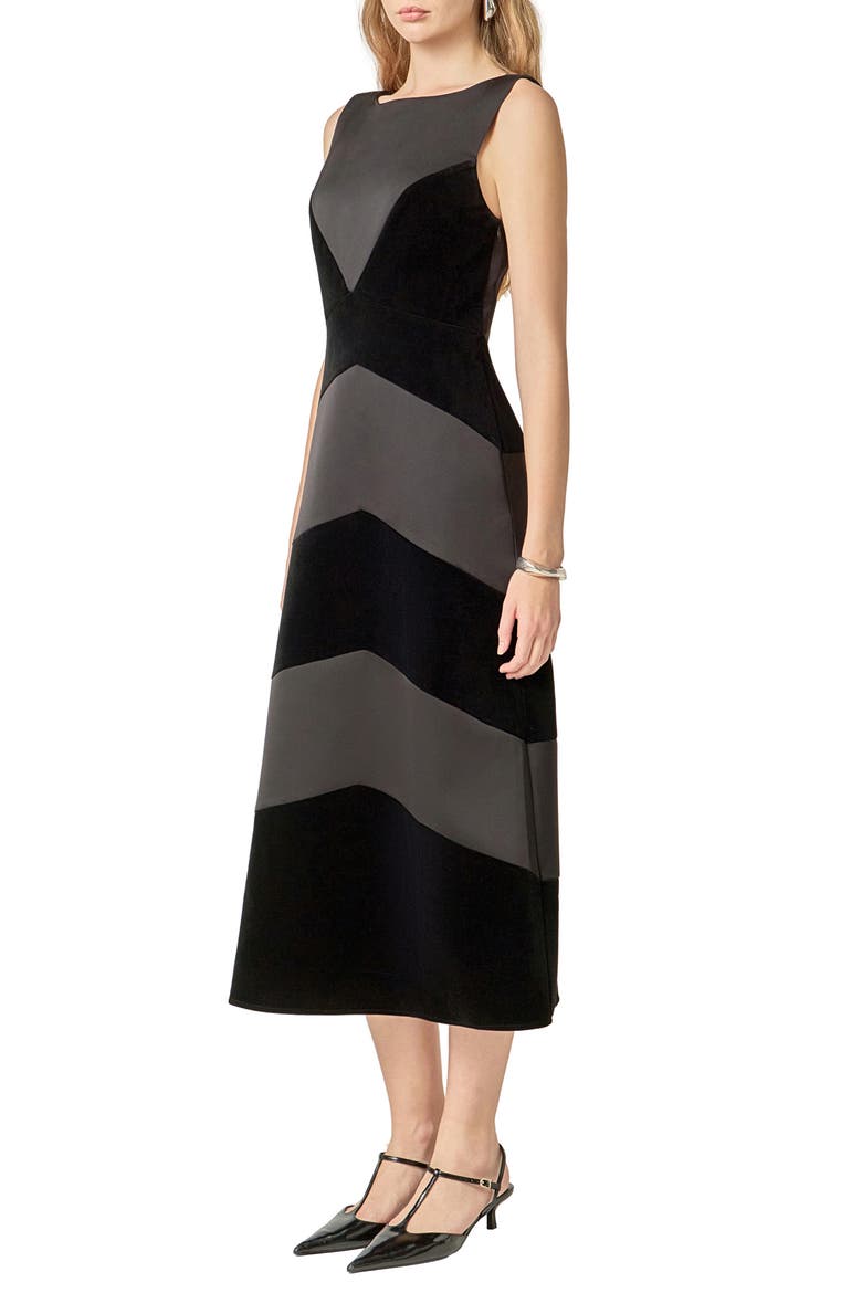 Velvet & Satin A-Line Dress, Alternate, color, BLACK