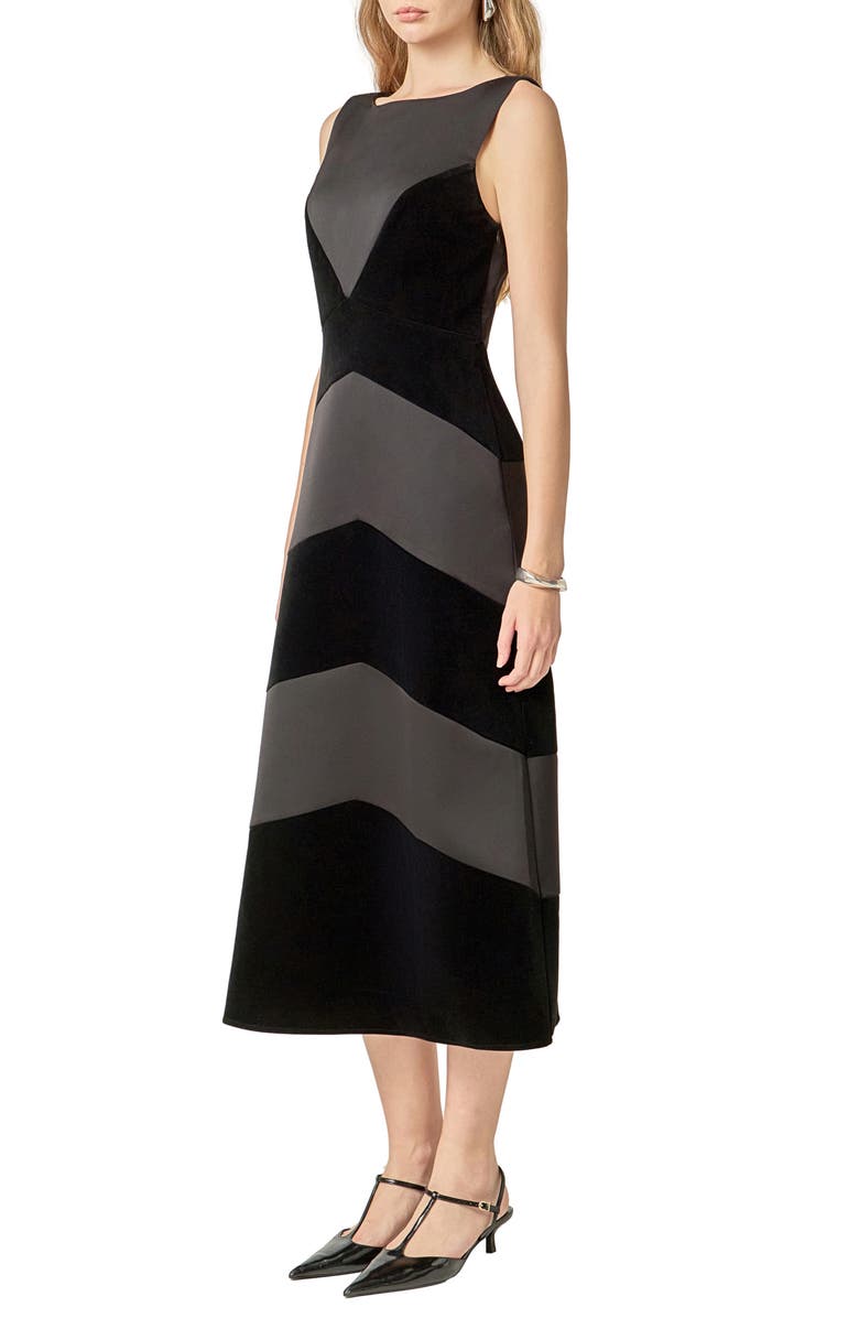 English Factory Velvet & Satin A-Line Dress, Alternate, color, Black