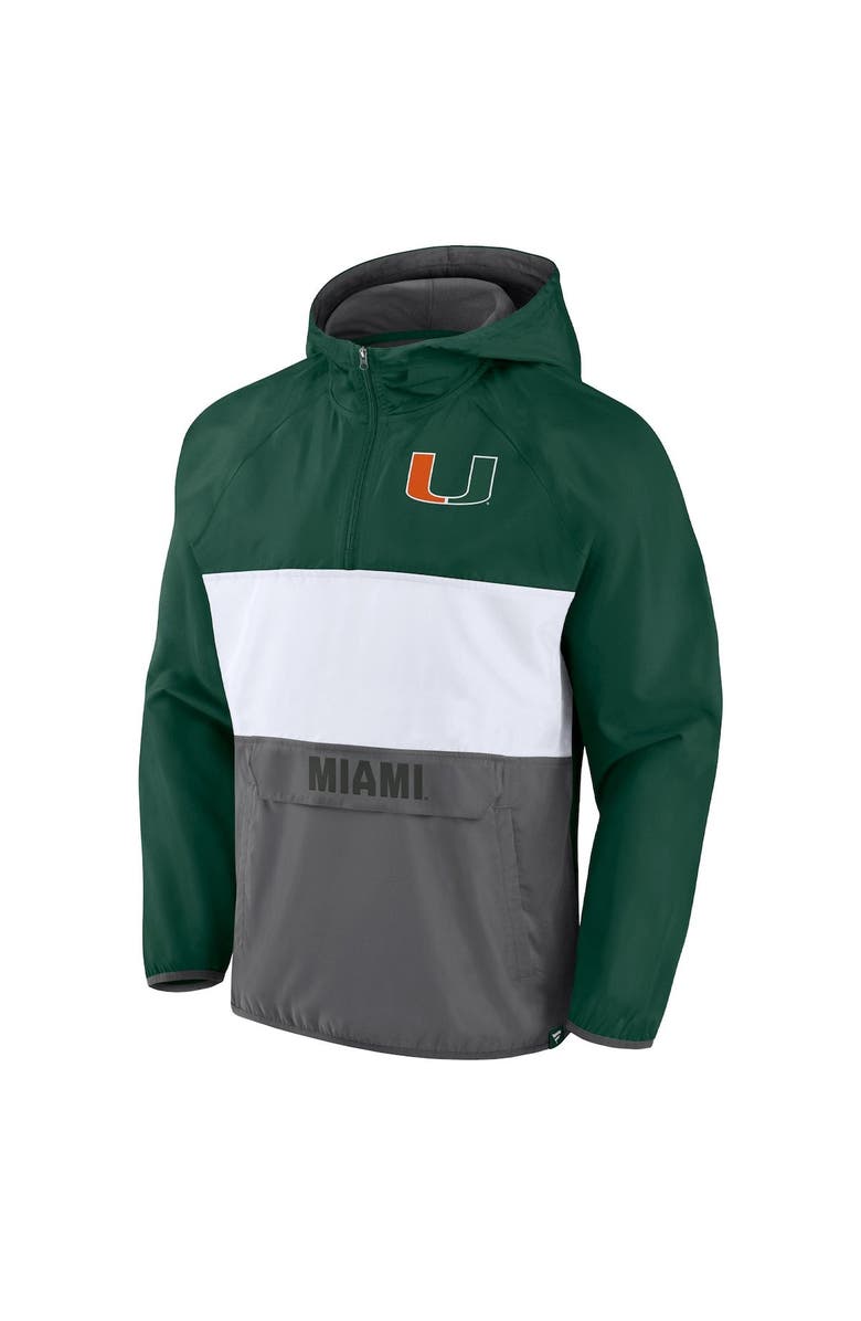 FANATICS Men's Fanatics Branded Green/Heather Gray Miami Hurricanes Victory On Raglan Quarter-Zip Hoodie, Alternate, color, 
