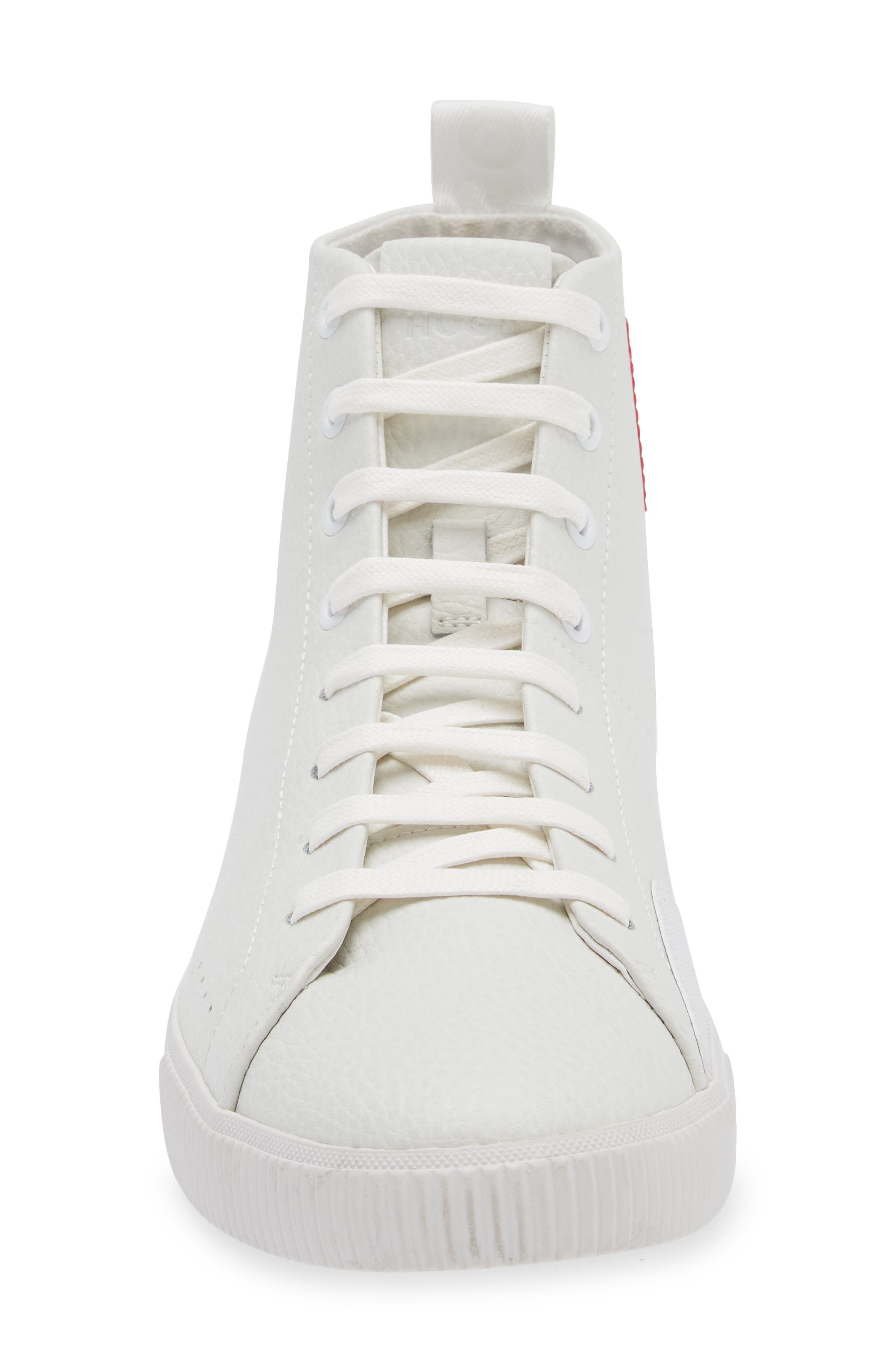 BOSS Zero Hi-Top Leather Sneaker, Alternate, color, Wht