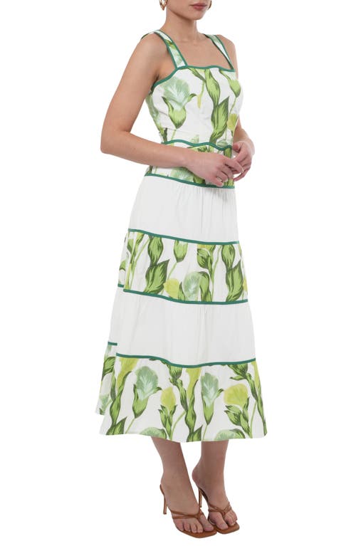 Adelyn Rae Floral Colorblock Tiered Cotton Midi Dress In White/multi